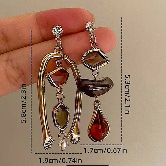 Gold Stone Mix Match Dangle Earrings - Picture 11 of 11
